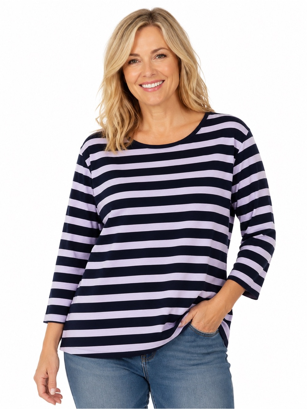 Talbots Navy and Lavender Striped Long-Sleeve Tee